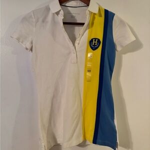 Tommy Hilfiger White Button Down Shirt with Yellow and Blue Accents